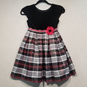 Jona Michelle Girls 7Y Dress Black Velvet Top Plaid Tie Waist Petticoat Holiday
